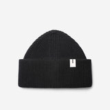 Black Beanie 01 oversized rib-knit merino wool beanie with double cuff, flat lay