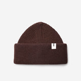 Brown Beanie 01 oversized rib-knit merino wool beanie with double cuff, flat lay