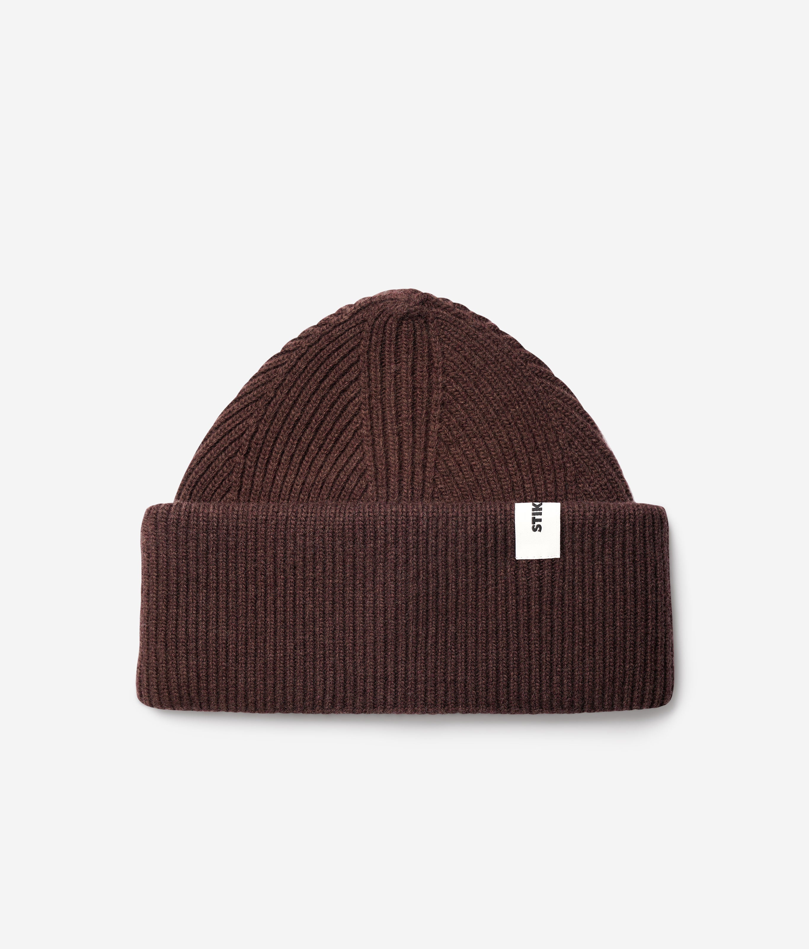 Brown Beanie 01 oversized rib-knit merino wool beanie with double cuff, flat lay