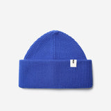 Cobalt Beanie 01 oversized rib-knit merino wool beanie with double cuff, flat lay