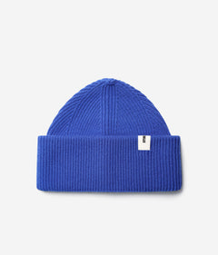 Cobalt Beanie 01 oversized rib-knit merino wool beanie with double cuff, flat lay