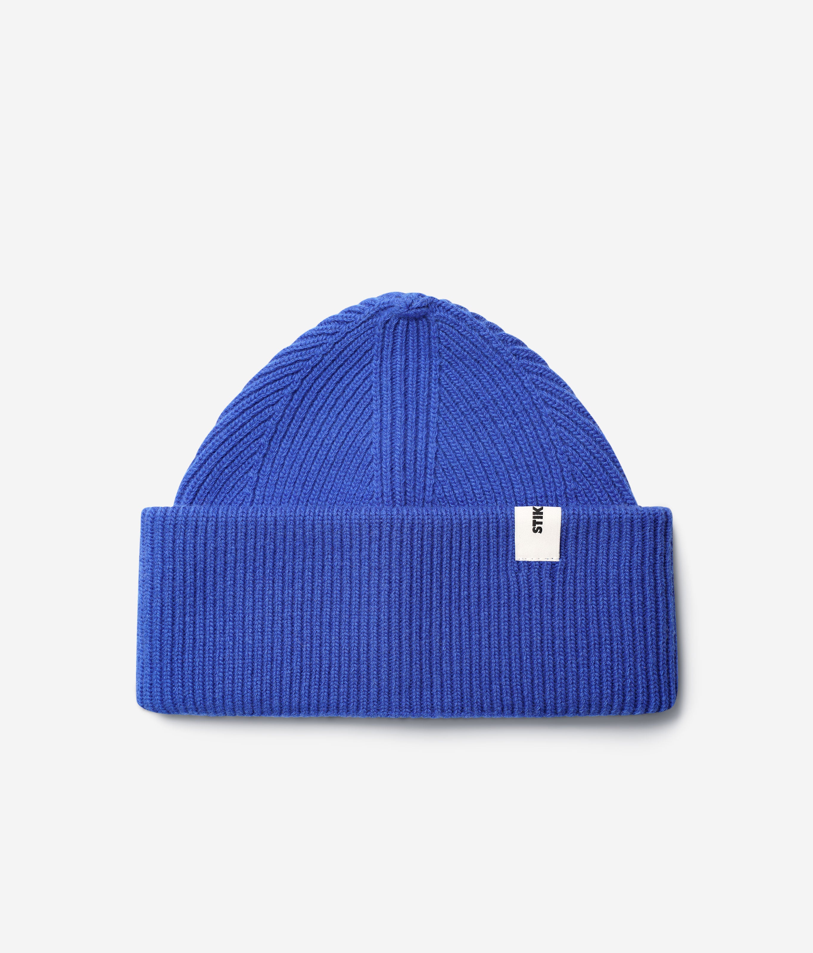 Cobalt Beanie 01 oversized rib-knit merino wool beanie with double cuff, flat lay