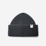 Dark Grey Beanie 01 oversized rib-knit merino wool beanie with double cuff, flat lay