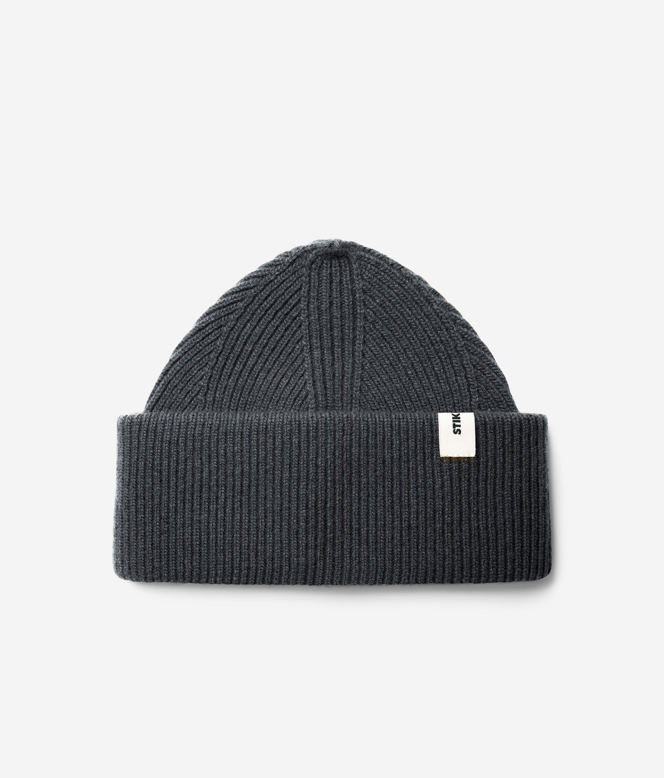 Dark Grey Beanie 01 oversized rib-knit merino wool beanie with double cuff, flat lay