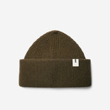 Ivy Beanie 01 oversized rib-knit merino wool beanie with double cuff, flat lay