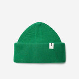 Kelly Green Beanie 01 oversized rib-knit merino wool beanie with double cuff, flat lay