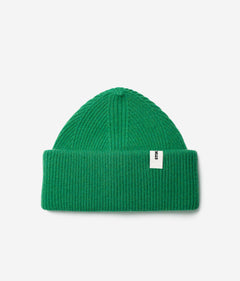 Kelly Green Beanie 01 oversized rib-knit merino wool beanie with double cuff, flat lay