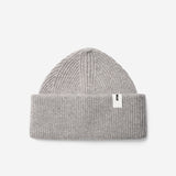Light Grey Beanie 01 oversized rib-knit merino wool beanie with double cuff, flat lay