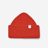 Orange Beanie 01 oversized rib-knit merino wool beanie with double cuff, flat lay