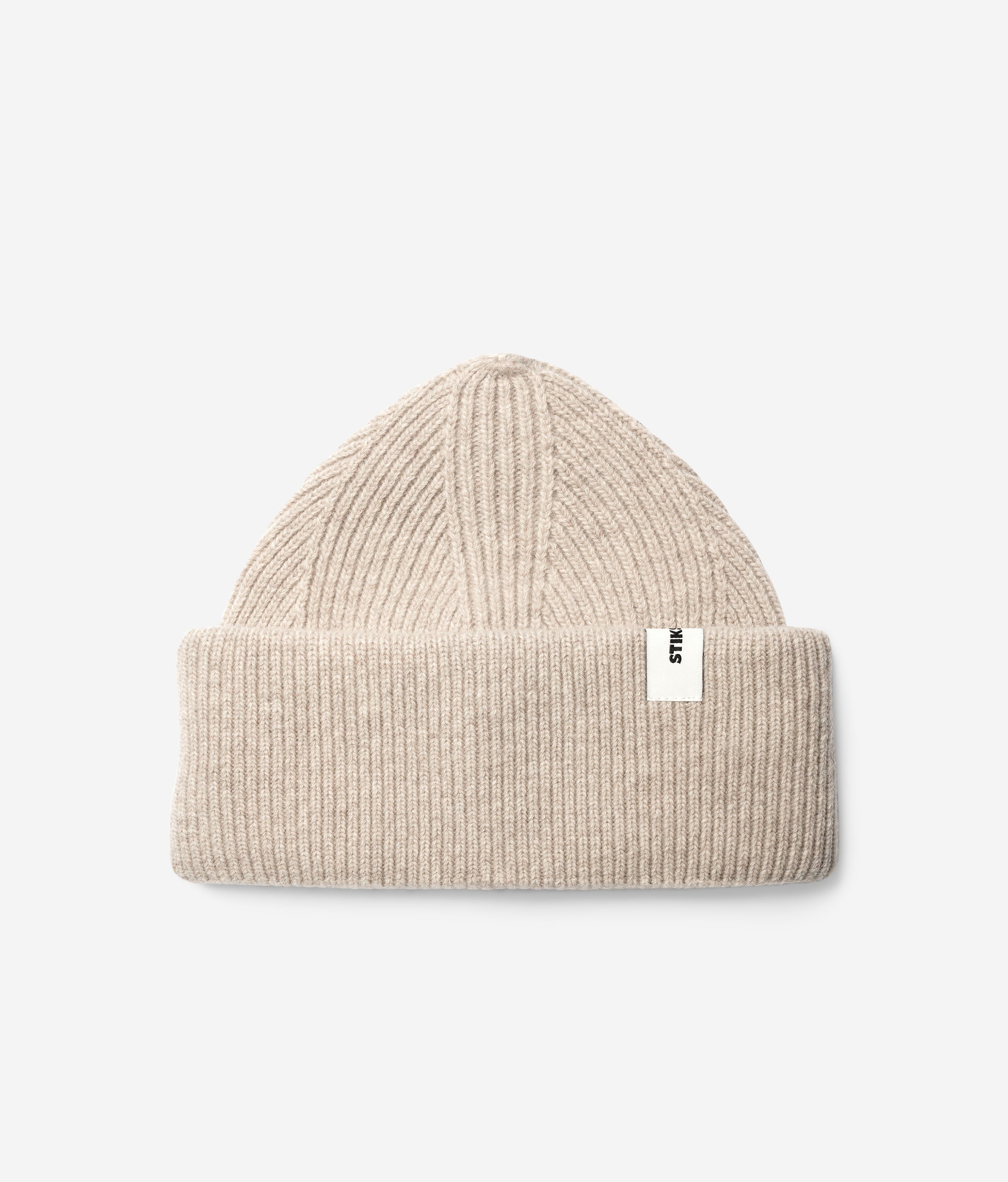 Sand Beanie 01 oversized rib-knit merino wool beanie with double cuff, flat lay