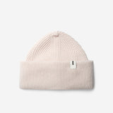 White Beanie 01 oversized rib-knit merino wool beanie with double cuff, flat lay