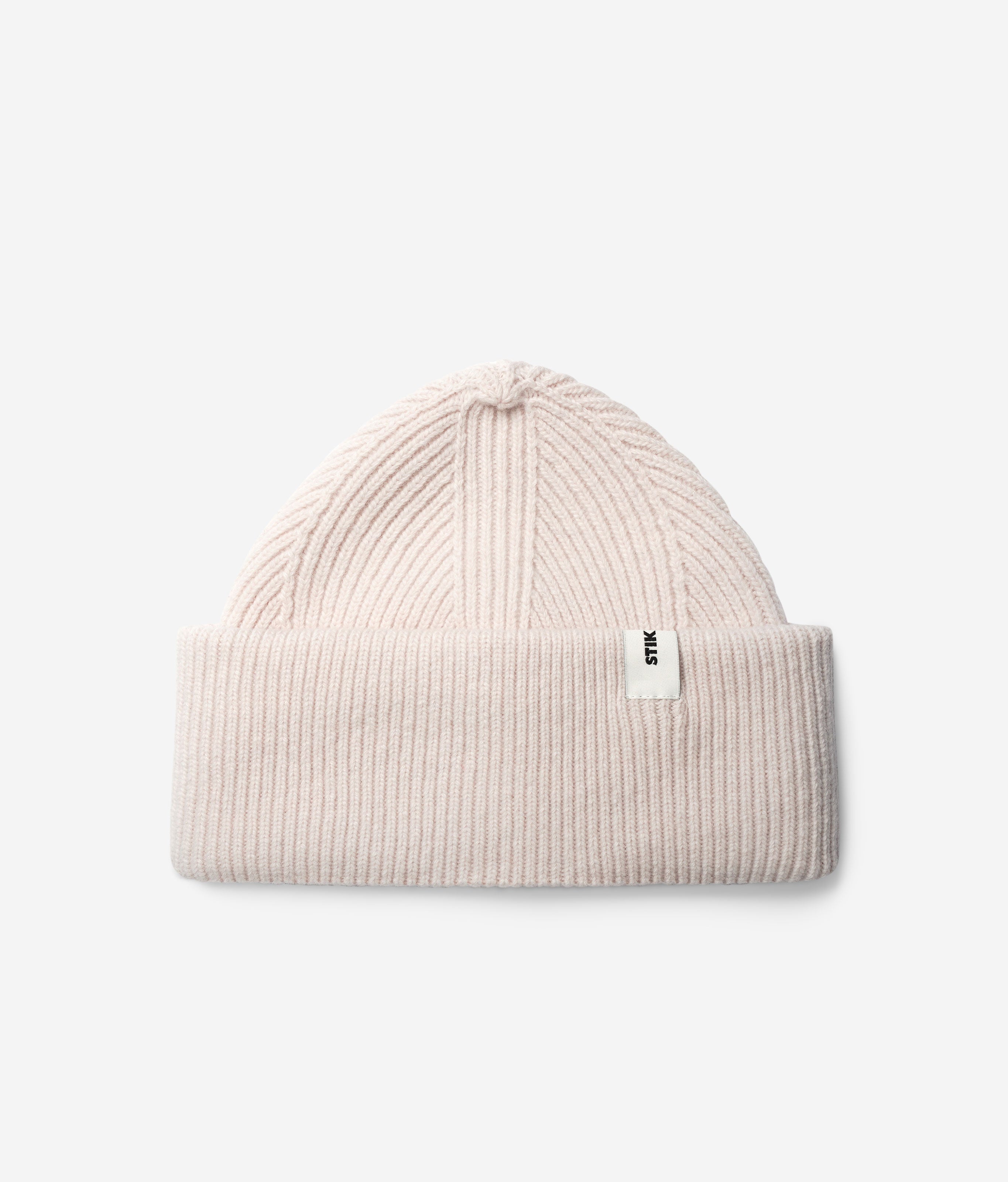 White Beanie 01 oversized rib-knit merino wool beanie with double cuff, flat lay