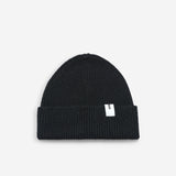 Black Beanie 02 regular-fit rib-knit merino wool beanie with cuff, flat lay