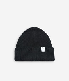 Black Beanie 02 regular-fit rib-knit merino wool beanie with cuff, flat lay