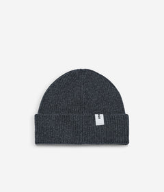 Dark Grey Beanie 02 regular-fit rib-knit merino wool beanie with cuff, flat lay