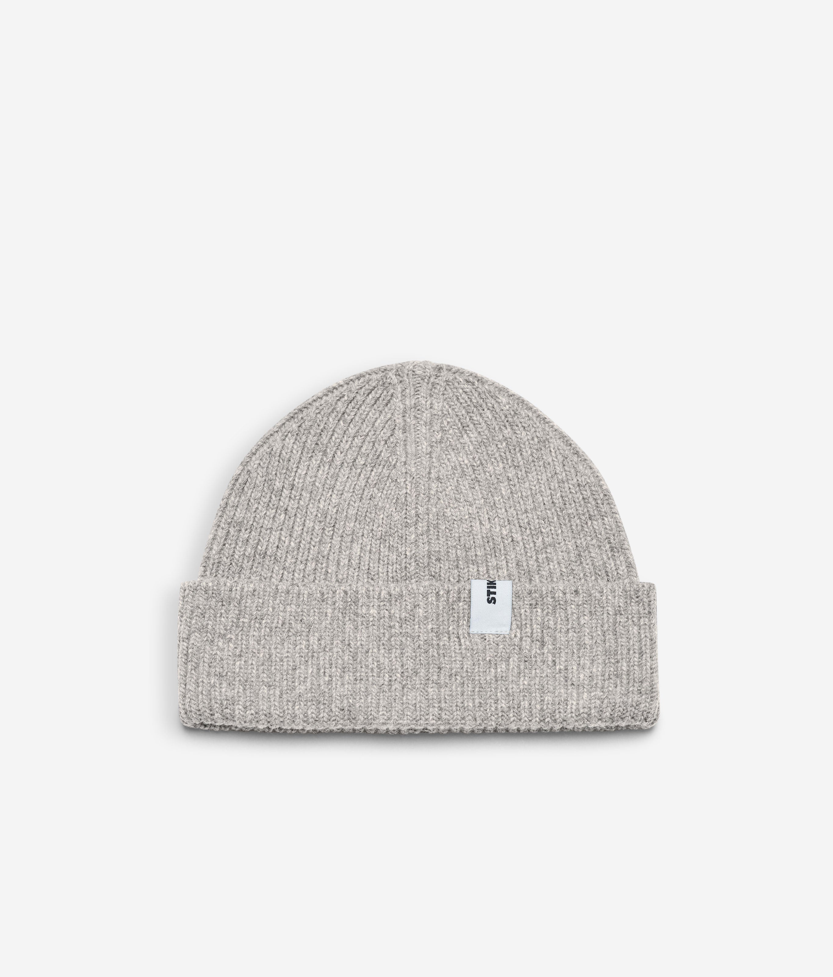 Light Grey Beanie 02 regular-fit rib-knit merino wool beanie with cuff, flat lay