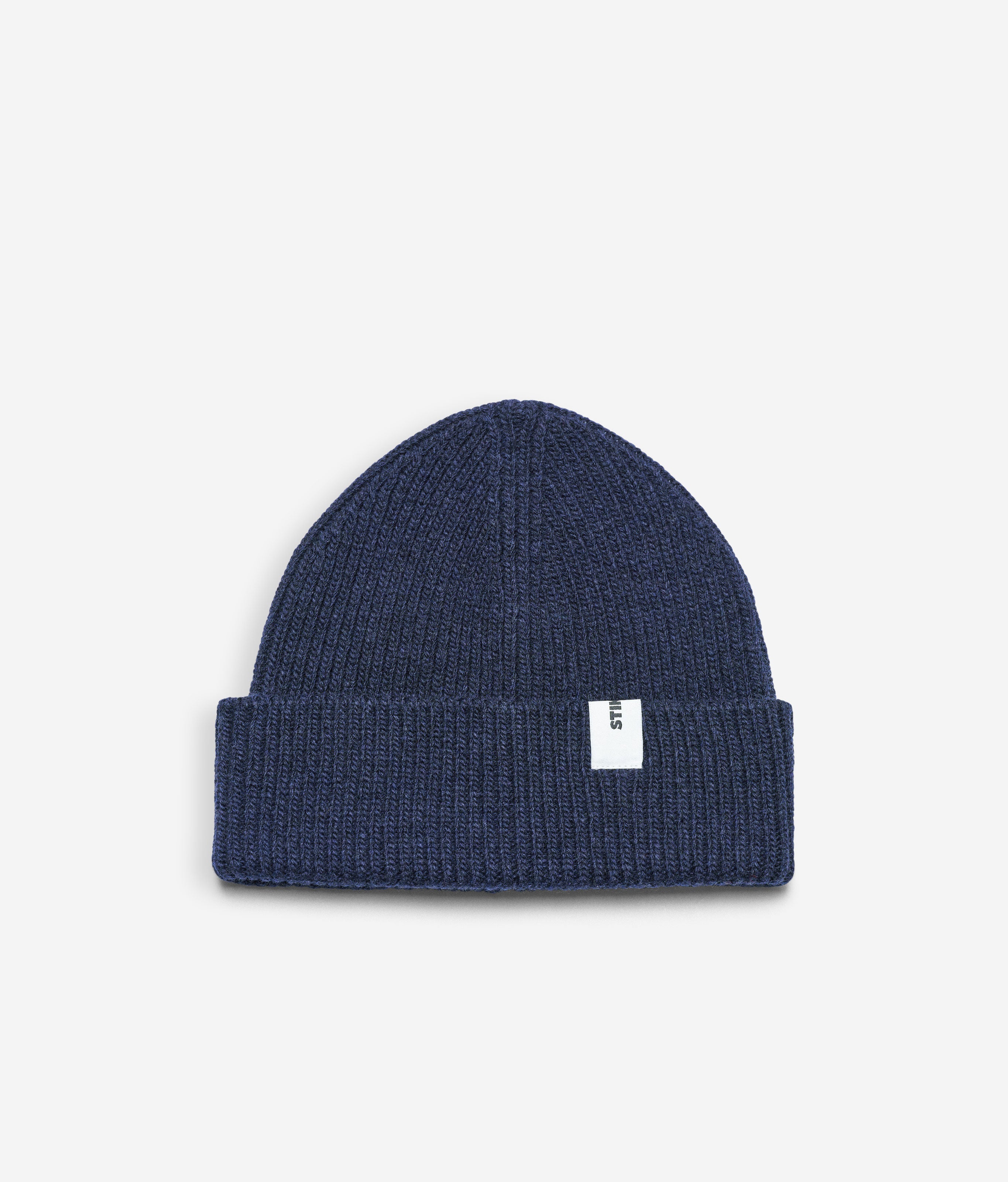 Navy Beanie 02 regular-fit rib-knit merino wool beanie with cuff, flat lay