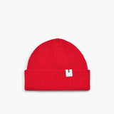 Red Beanie 02 regular-fit rib-knit merino wool beanie with cuff, flat lay