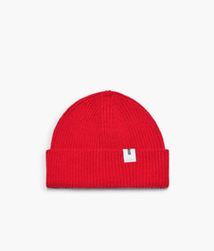 Red Beanie 02 regular-fit rib-knit merino wool beanie with cuff, flat lay