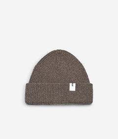 Taupe Beanie 02 regular-fit rib-knit merino wool beanie with cuff, flat lay