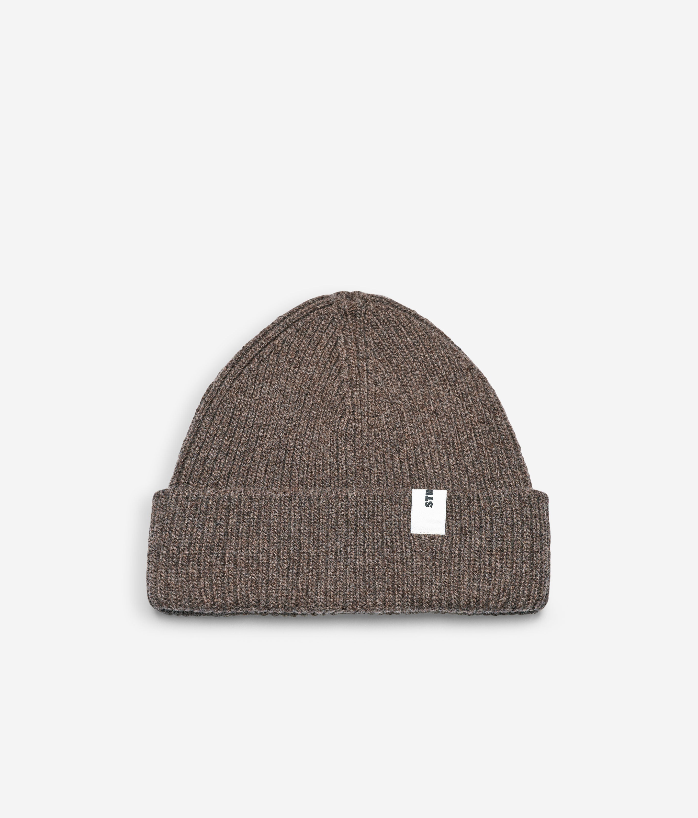 Taupe Beanie 02 regular-fit rib-knit merino wool beanie with cuff, flat lay