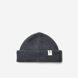 Dark Grey Beanie 03 short-fit fisherman beanie in merino wool, product view