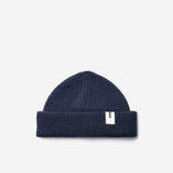 Navy Beanie 03 short-fit fisherman beanie in merino wool, product view