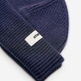 Navy Beanie 03 short-fit fisherman beanie in merino wool, alternate product view