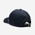 Midnight Blue Ventile dad cap back view with adjustable strap and metal buckle