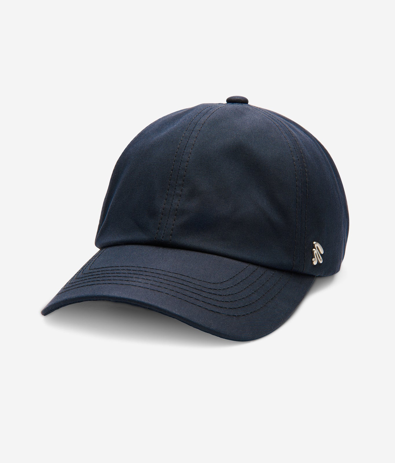 Midnight Blue Ventile dad cap angled front view showing curved brim and smooth fabric