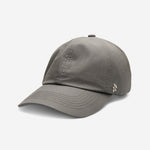 Taupe Ventile dad cap angled front view showing curved brim and smooth fabric