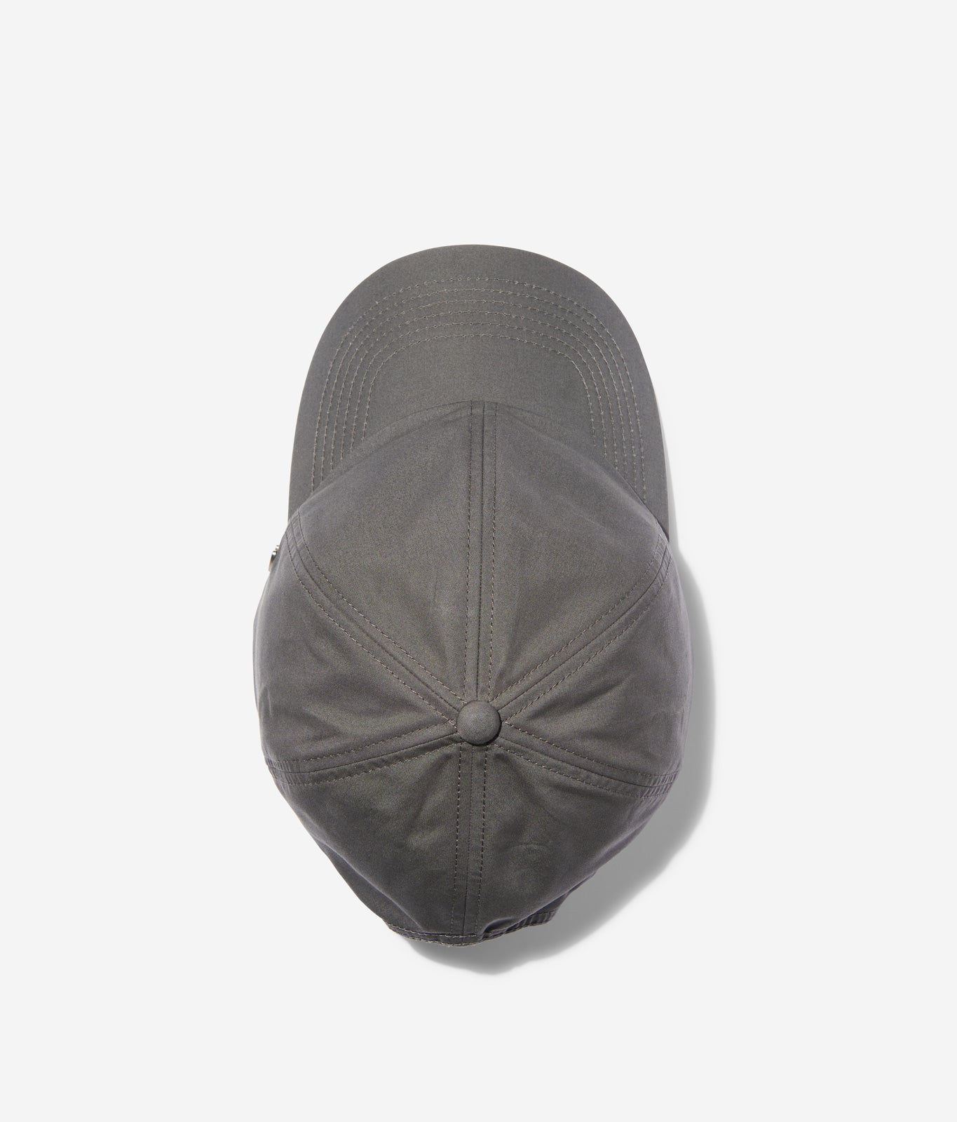 Taupe Ventile dad cap top view showing crown construction and stitching details