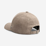 Ash linen baseball cap back view with adjustable strap and metal buckle