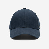 Indigo linen baseball cap front view with structured crown and curved brim