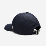 Midnight blue Ventile baseball cap back view with adjustable strap and metal buckle