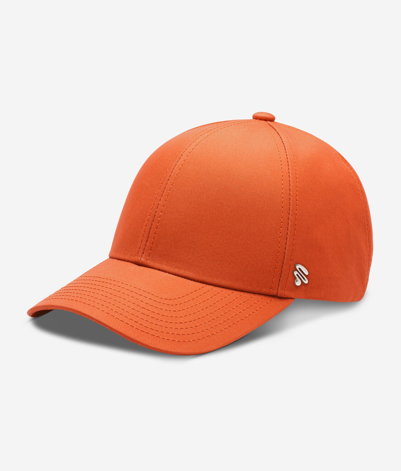 Orange Ventile baseball cap angled front view showing curved brim and smooth fabric