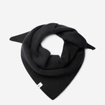 Black superfine merino wool triangle scarf, styled folded view