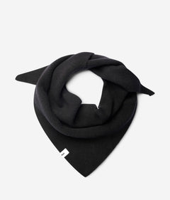 Black superfine merino wool triangle scarf, styled folded view