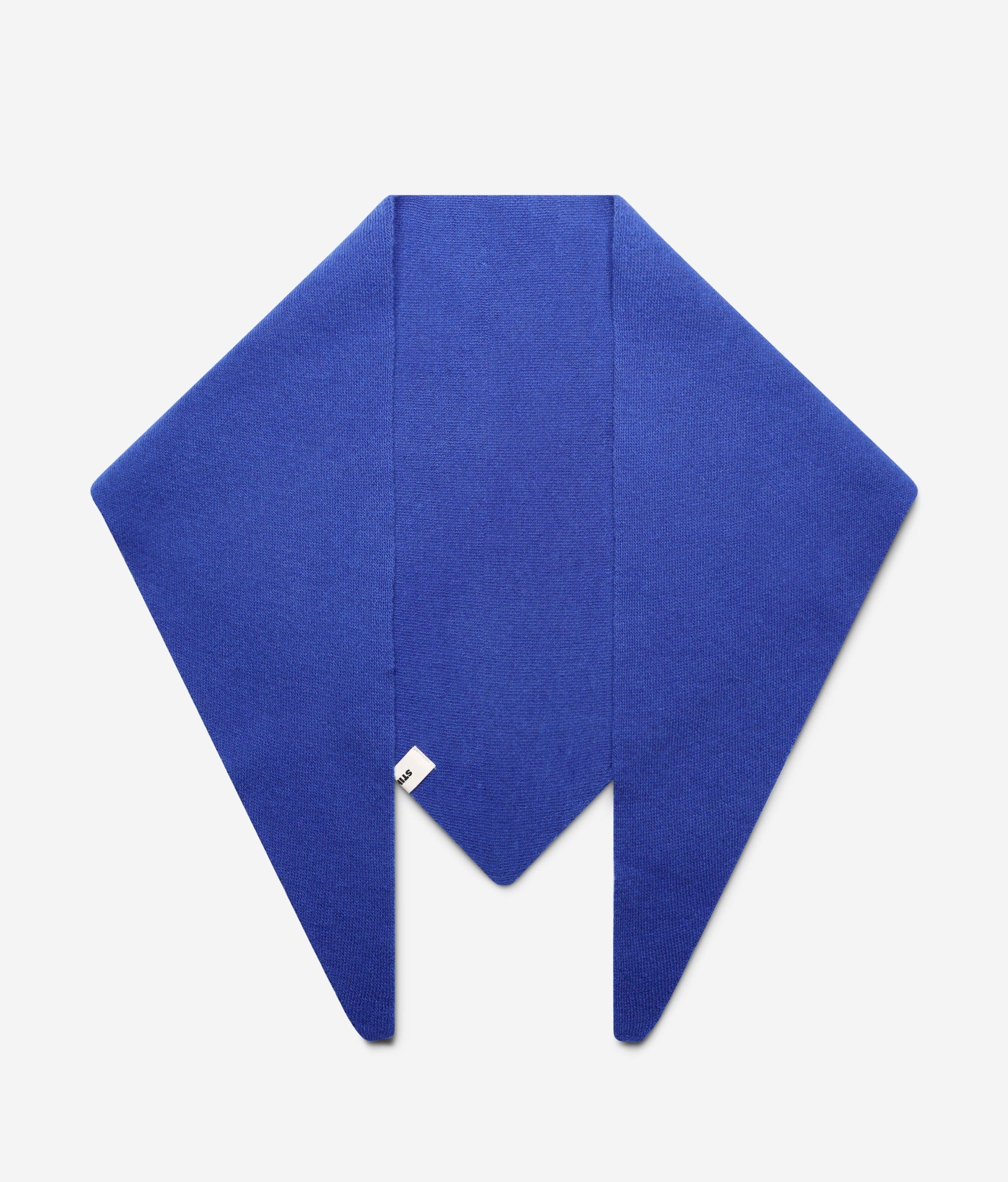 Cobalt superfine merino wool triangle scarf laid flat showing triangular shape
