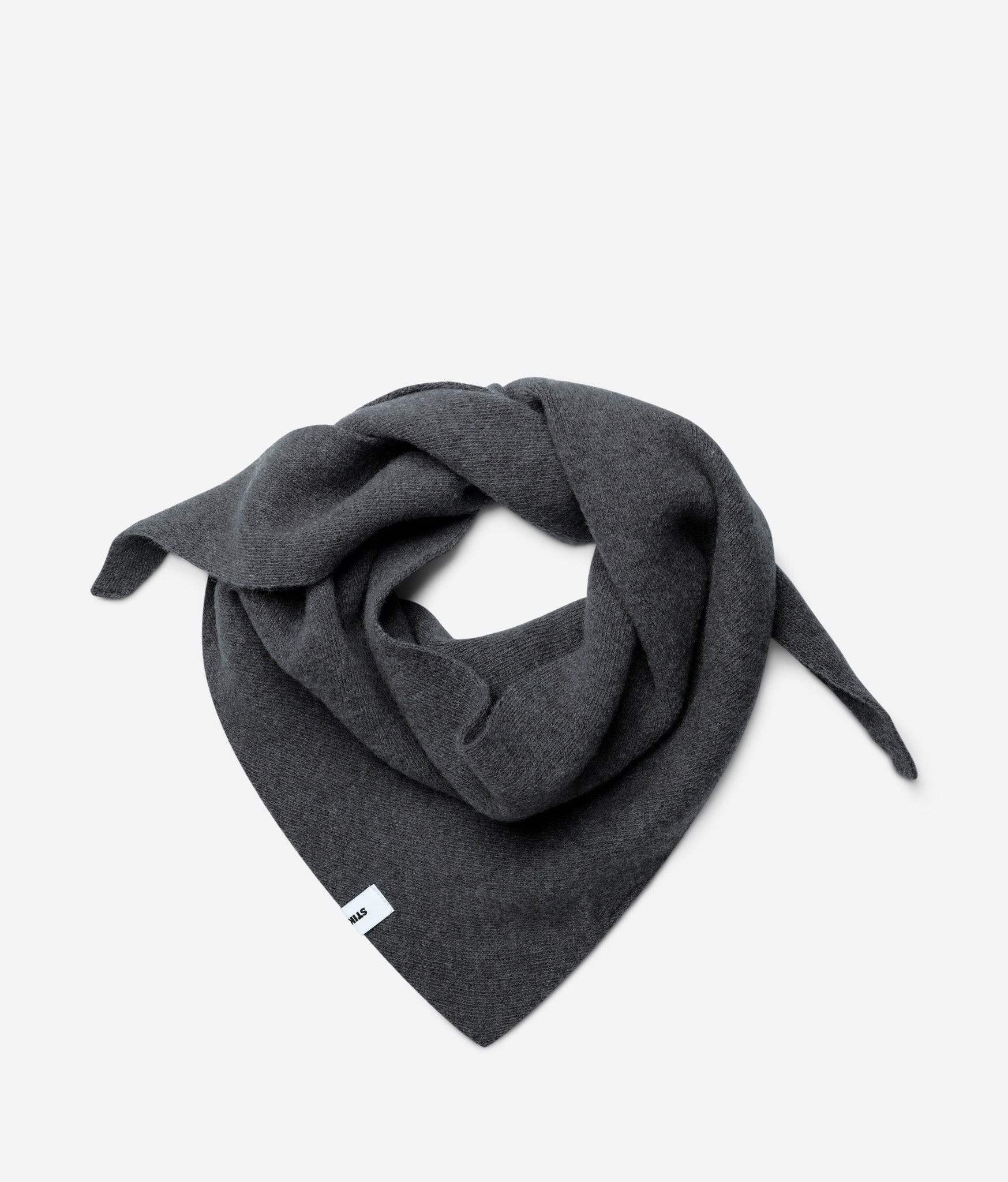 Dark Grey superfine merino wool triangle scarf, styled folded view