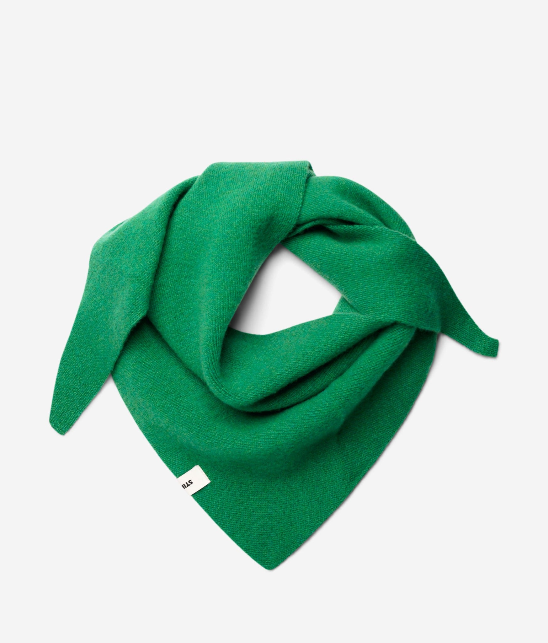 Kelly Green superfine merino wool triangle scarf, styled folded view