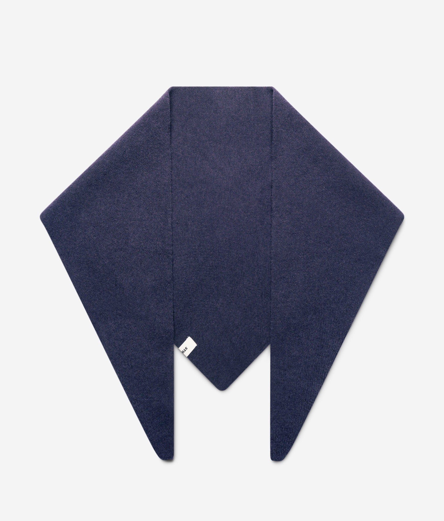 Navy superfine merino wool triangle scarf laid flat showing triangular shape