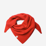 Orange superfine merino wool triangle scarf, styled folded view