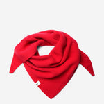 Red superfine merino wool triangle scarf, styled folded view
