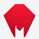 Red superfine merino wool triangle scarf laid flat showing triangular shape