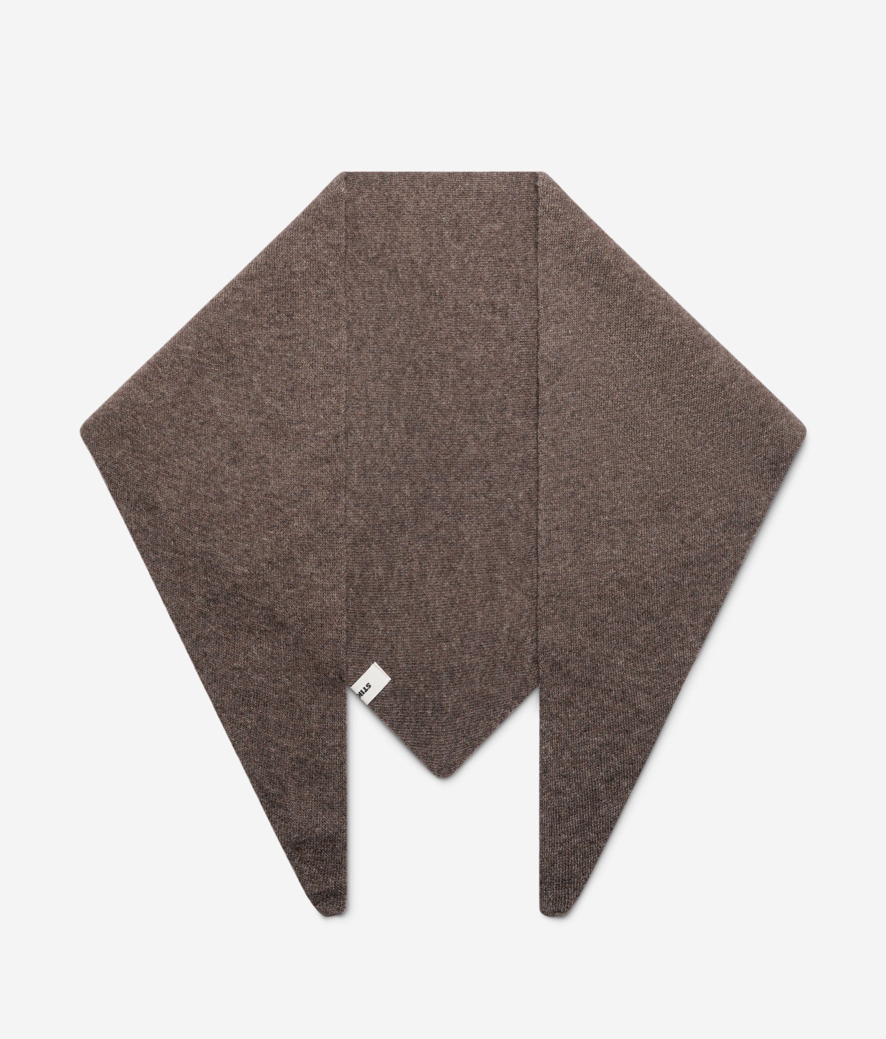 Taupe superfine merino wool triangle scarf laid flat showing triangular shape